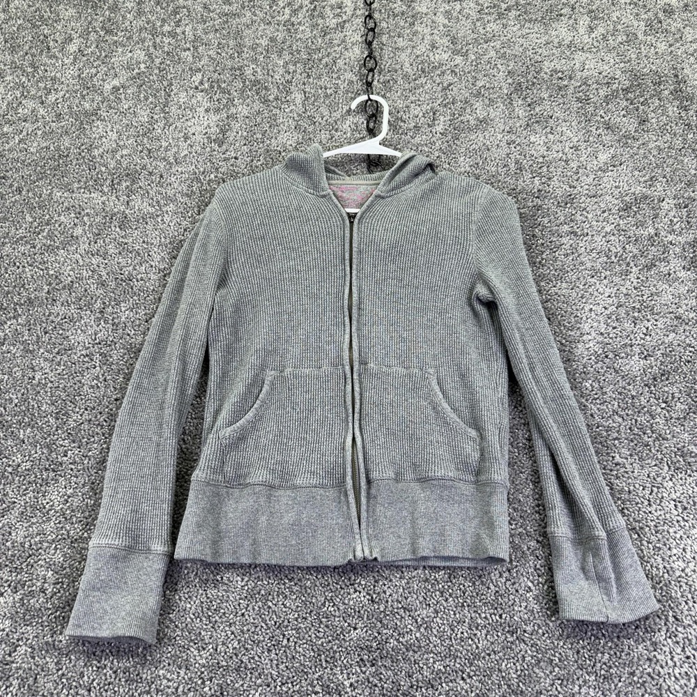 Eddie Bauer Hoodie Womens XS Gray Thermal Full Zip Hooded Knit Casual Top